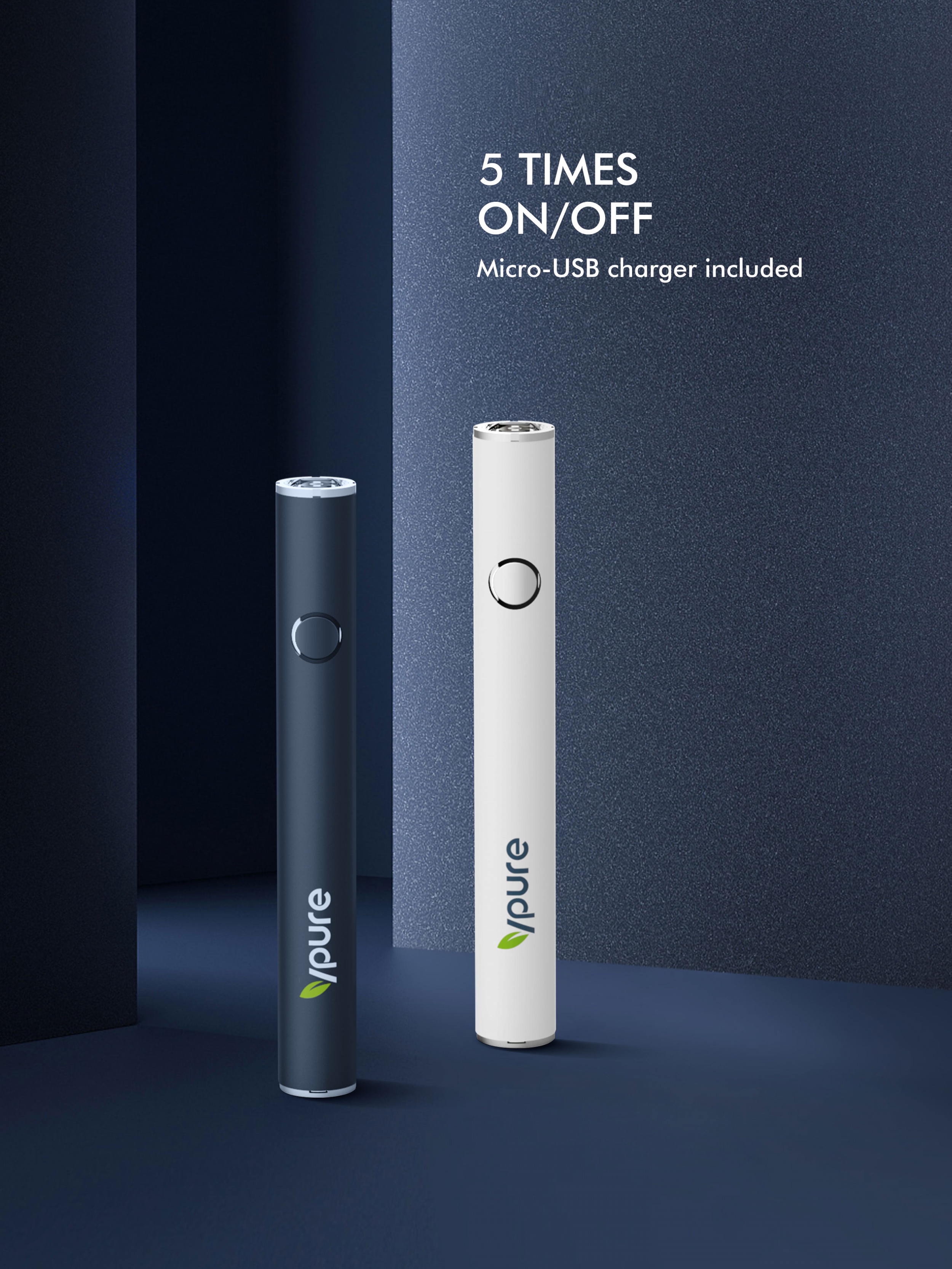 Vpure 510 thread battery for cbd/thc vape cartridges