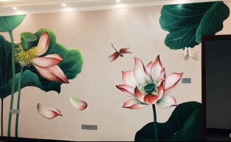 |室内墙绘|广州客户电视背景墙彩绘，客厅背景墙手绘墙画完成。