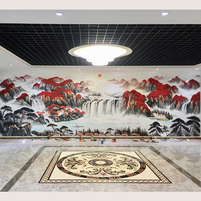 广州希尔顿酒店客厅背景墙彩绘