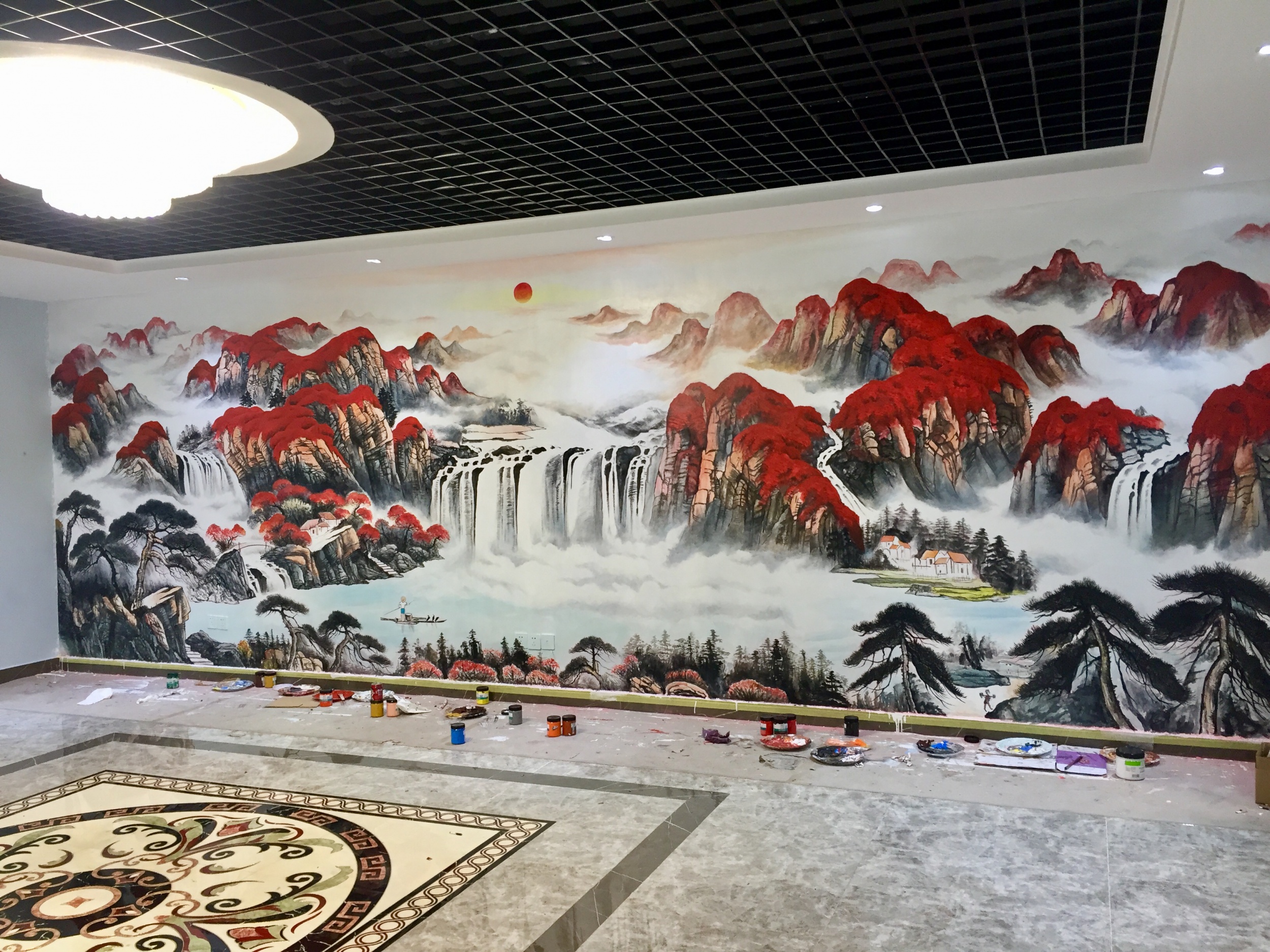 广州希尔顿酒店客厅背景墙彩绘