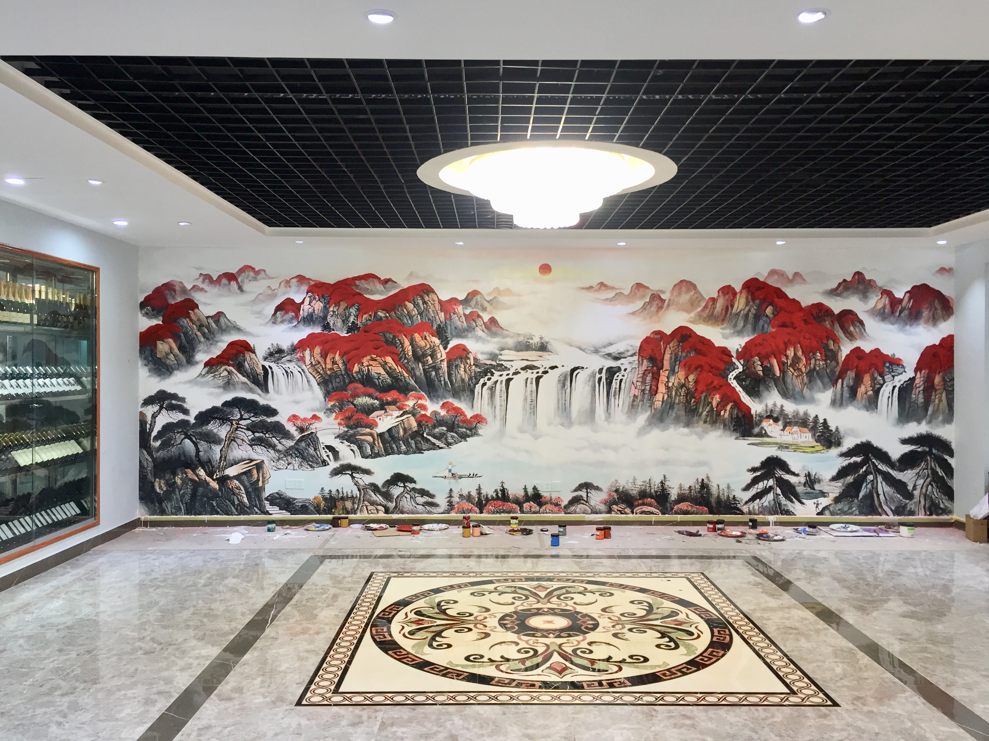 广州希尔顿酒店客厅背景墙彩绘