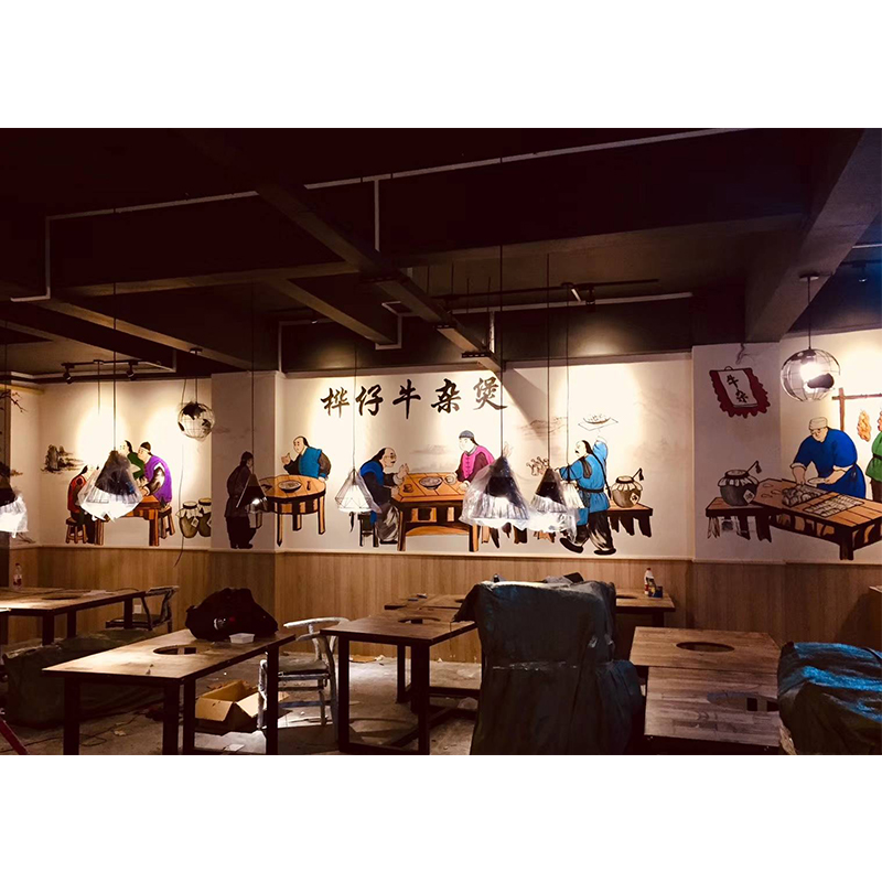 广州大沙地桦仔牛杂煲店墙绘 餐厅墙绘