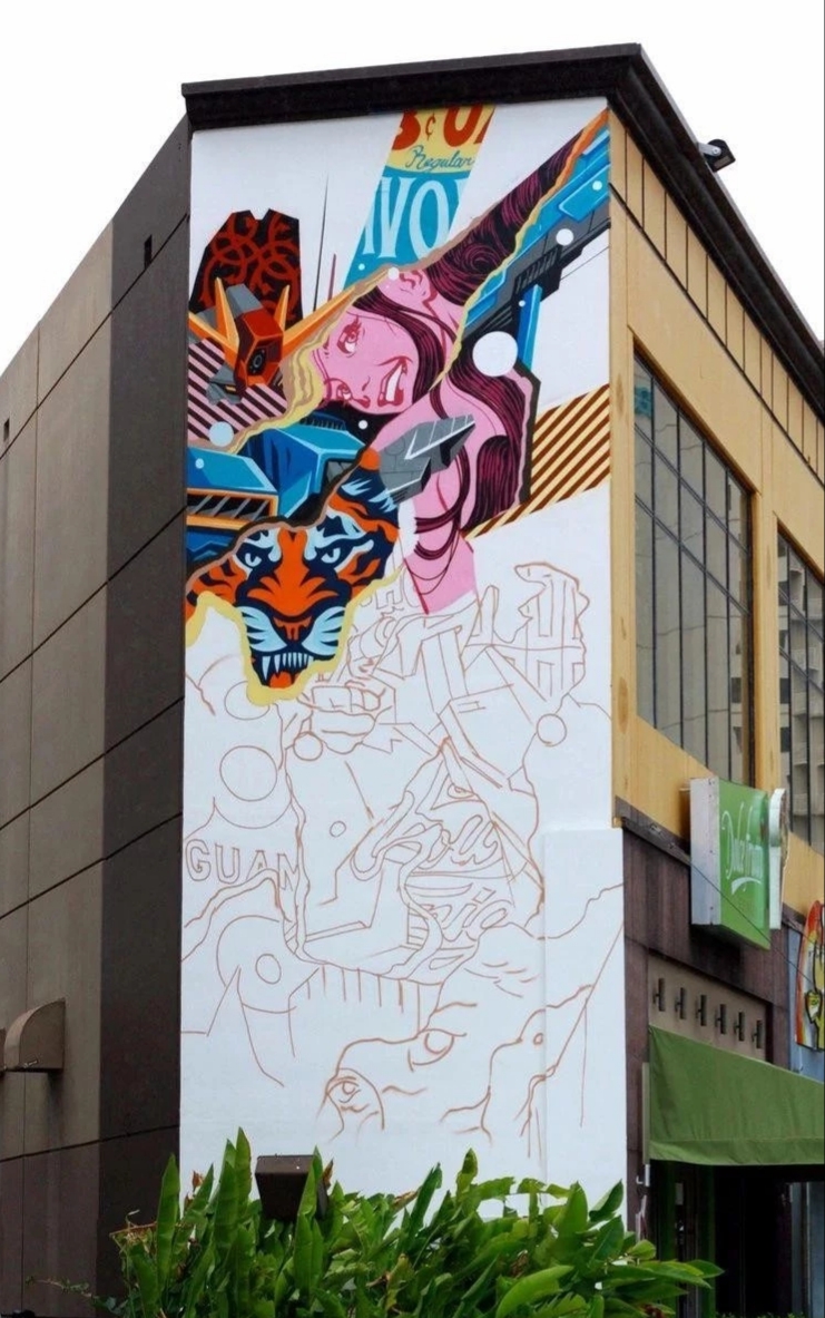 商业创意园牌坊背景墙绘 商场墙绘 涂鸦3D立体画