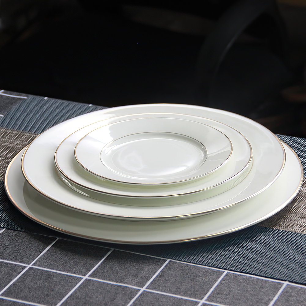 Double Gold Rim Bone China Round Plates