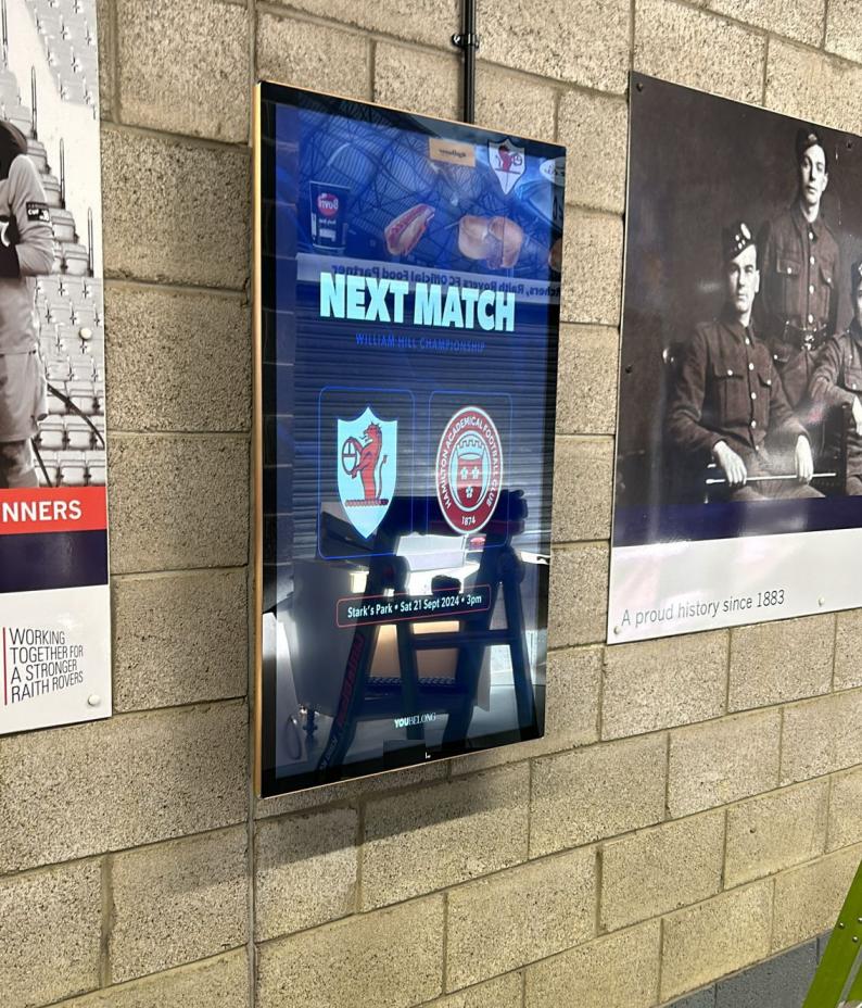 VSD 55-inch 4K Indoor Wall-Mounted Advertising Display | Officially Installed at Stark’s Park, Home Ground of Raith Rovers FC in Scotland