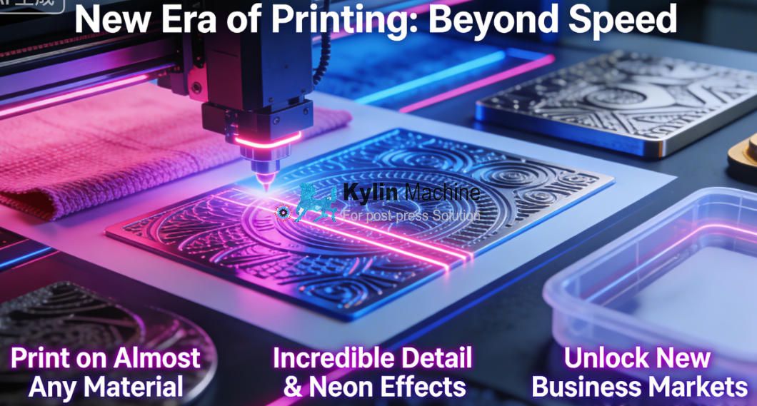 A modern flatbed printer in action