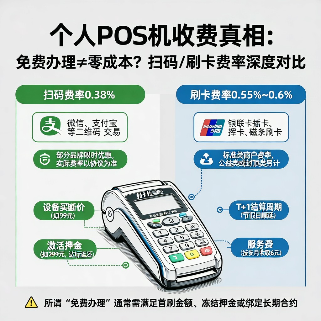 个人POS机收费真相：免费办理≠零成本？扫码/刷卡费率深度对比