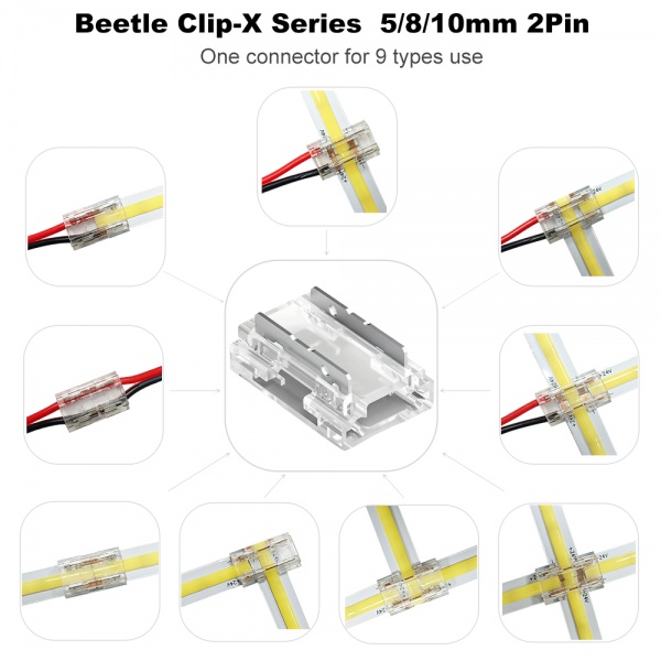 5mm 8mm 10mm Width 2Pin 9  in 1 I L T X Shape Solderless Quick LED Connector for  Single Color Cob LED Strip Light