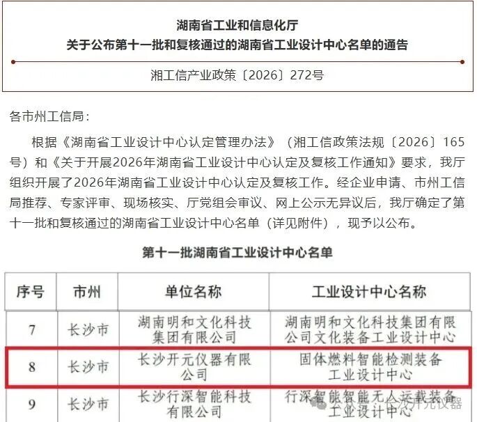 【再添省级创新平台】开元仪器成功获批湖南省工业设计中心
