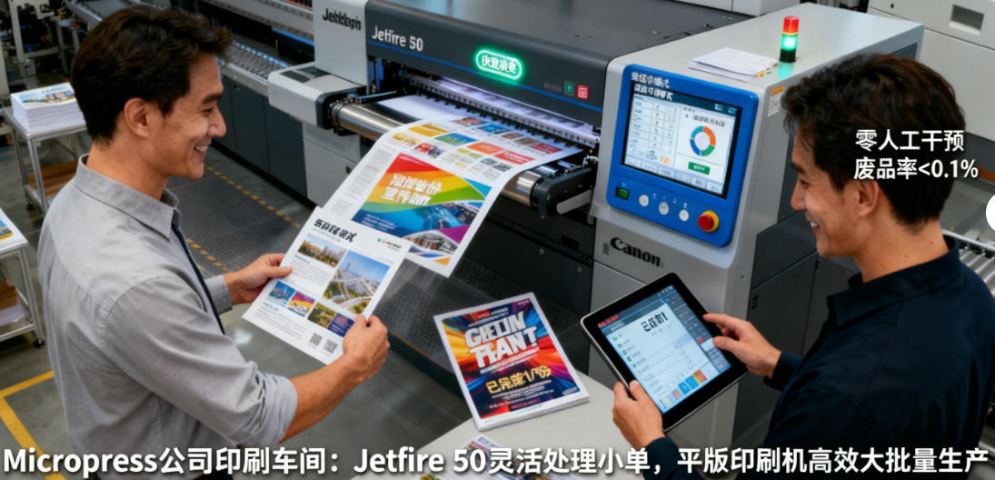 A factory floor showing both large litho presses and smaller digital presses working together