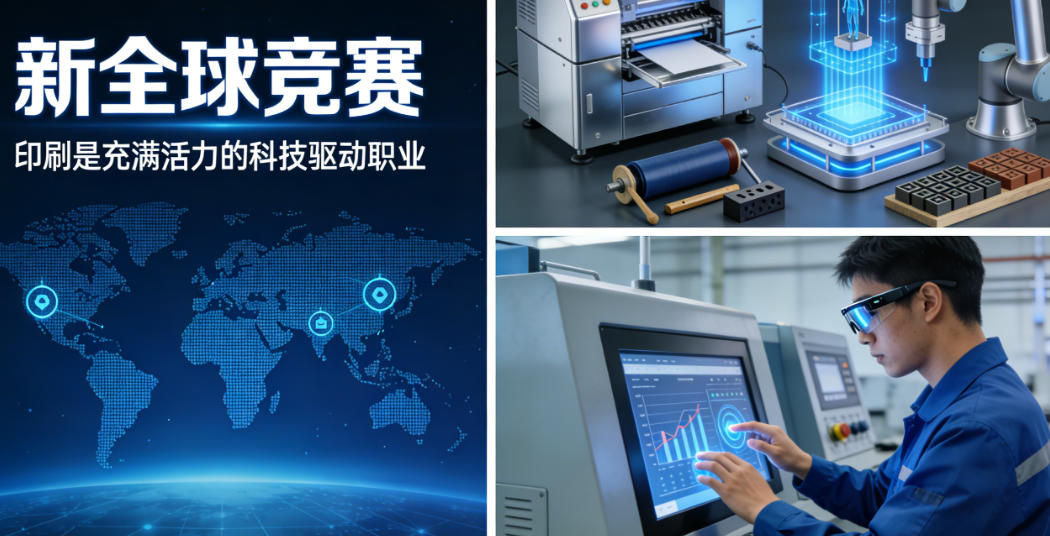 A young technician operating a modern printing machine