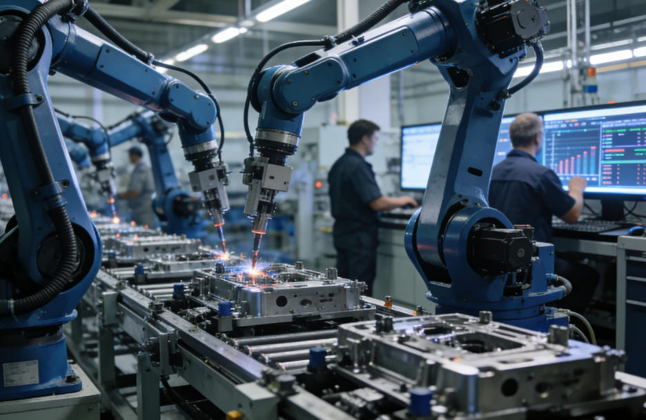 An image showing a streamlined, automated production line