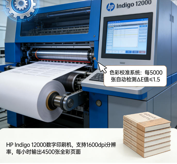 A modern digital printing press in a clean factory setting