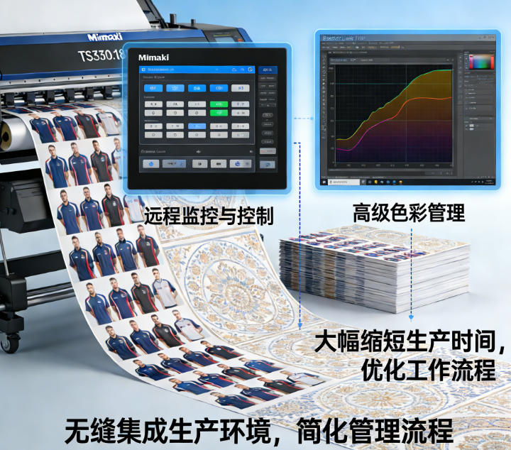A person operating a large printer from a tablet