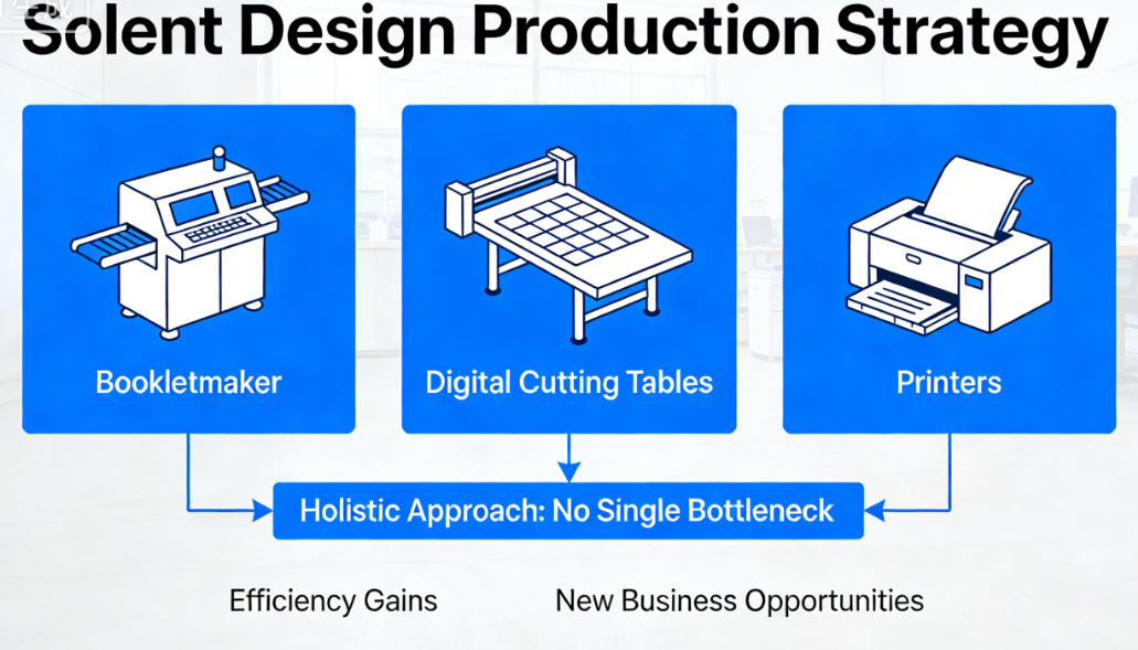 Diagram showing an integrated print production workflow