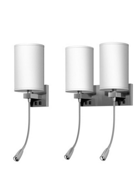 JLW2476 Hotel Guest Room Wall Light Sconce Lamp Fabric And Burshed Nickle With Outlet Usb And Switch
