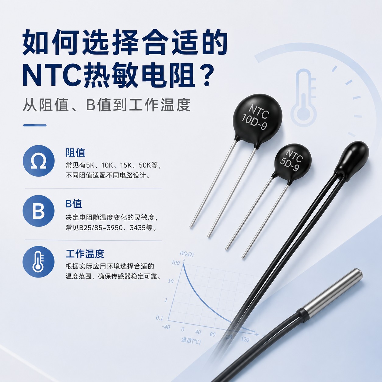 如何选择合适的NTC热敏电阻？从阻值、B值到工作温度