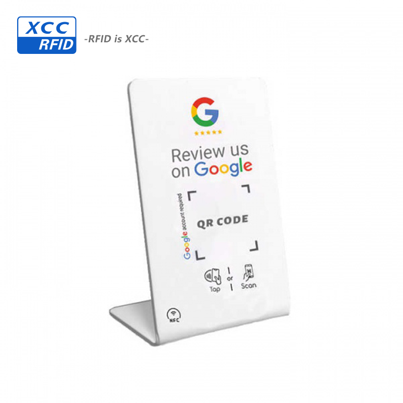 Customize QR Code Socia Media Blank Acrylic NFC Menu Display Table Stand Custom NFC Google Review Stand