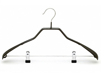 Black PVC Coated Metal Hanger With Metal Clips