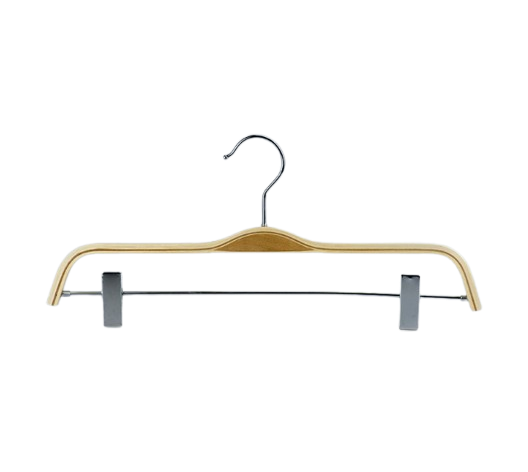Plywood Natural Color Laminated Wooden Hangers With Clips