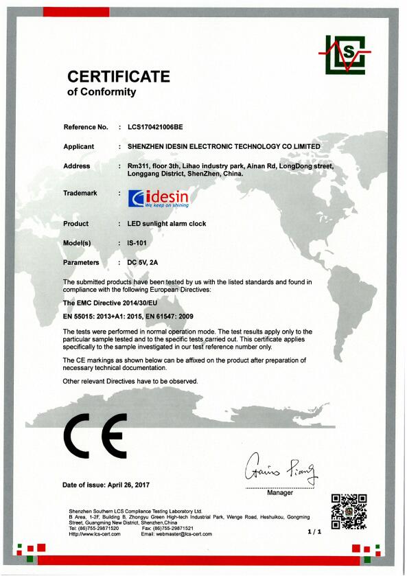CE Certificate of IS-101_LCS170421006BE