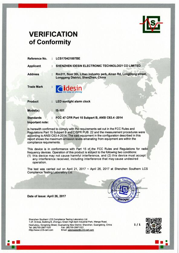 FCC Certificate of IS-101_LCS170421007BE