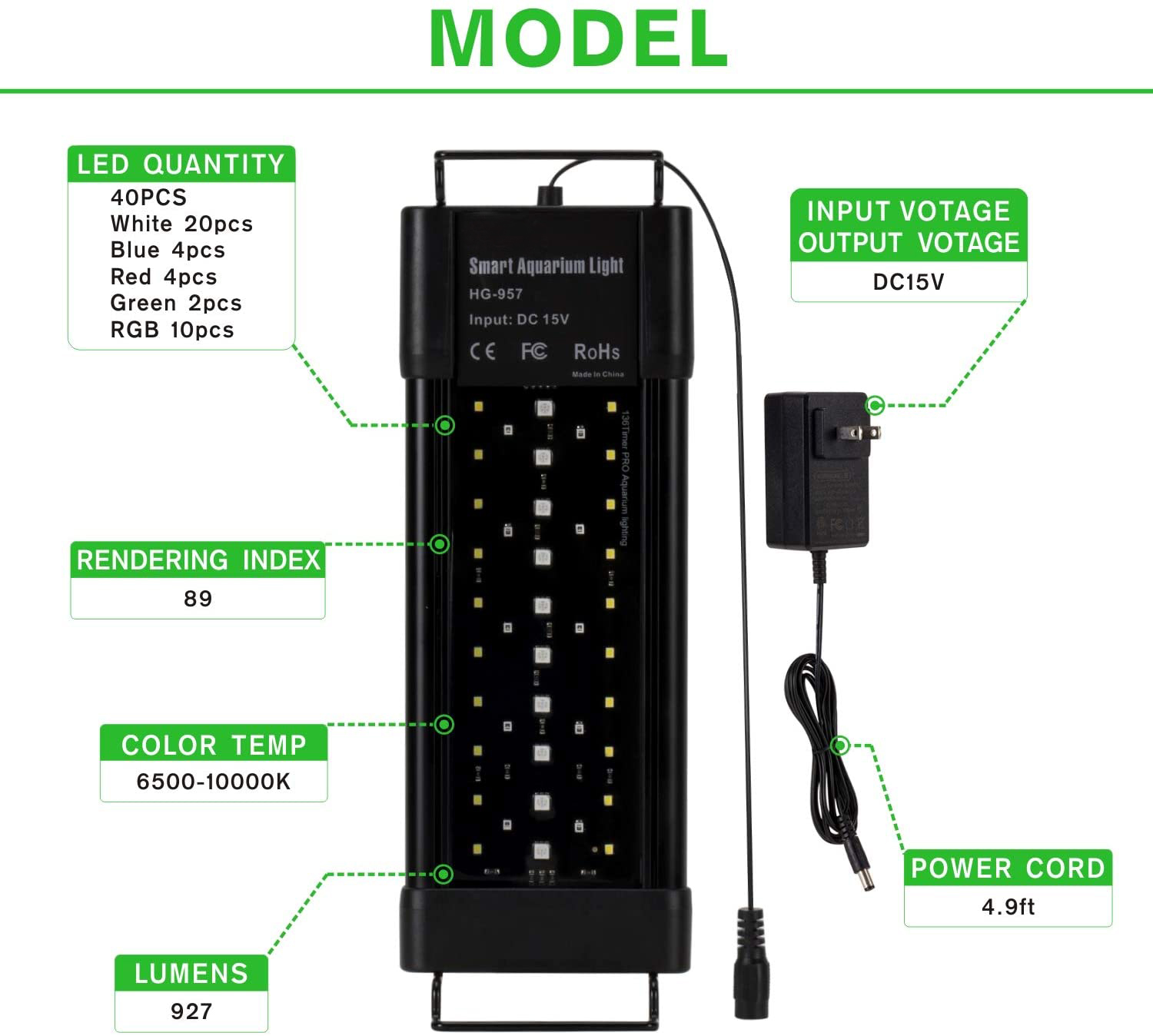 IP68 18W/24W/32W/40W/48W/60W  LED aquarium fish tank lamp