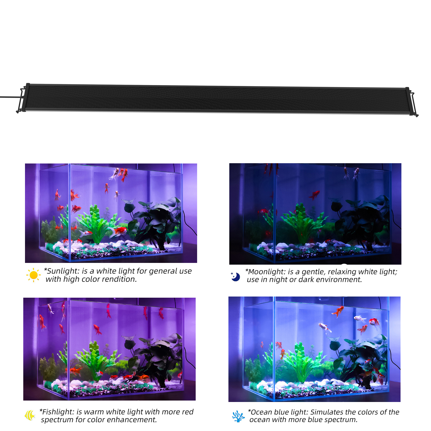 Smart Aquarium Light, Bluetooth LED Light with App Control, Full Spectrum Fish Tank Light with 24/7 Lighting Cycle, 5 Modes, Adjustable Timer, for Freshwater Planted Tank