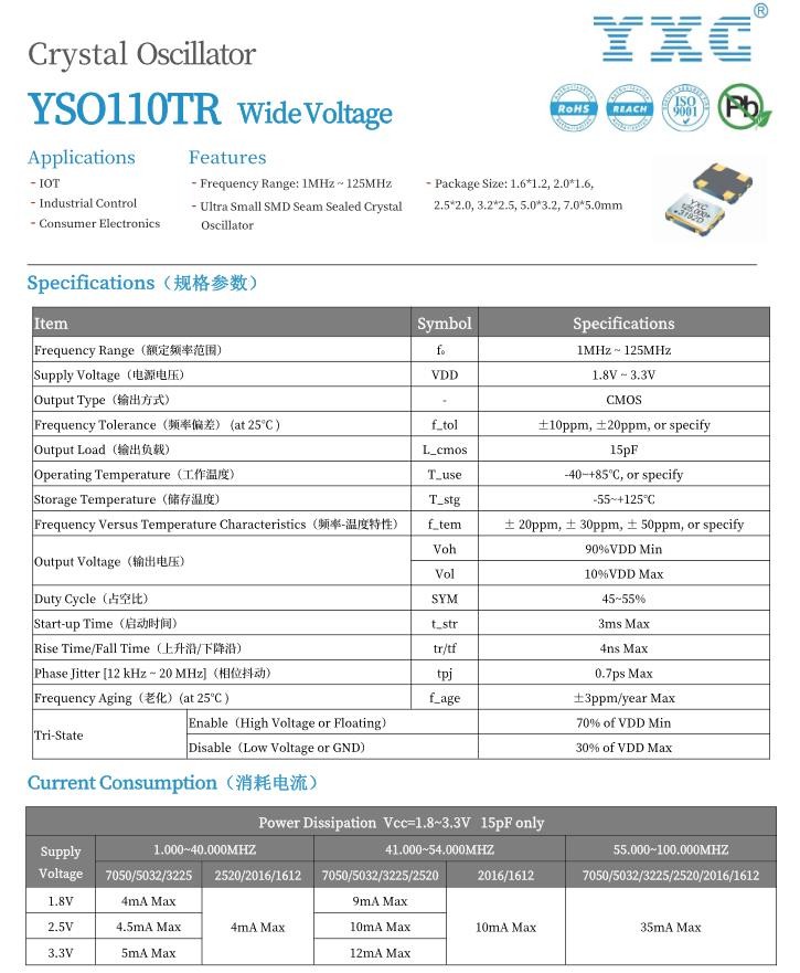 YXC晶振YSO110TR系列规格书