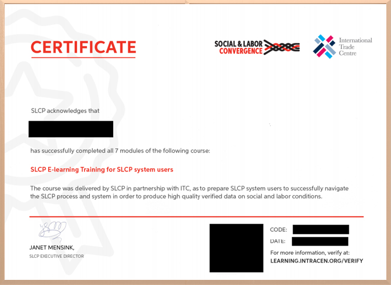 SLCP 验证员证书