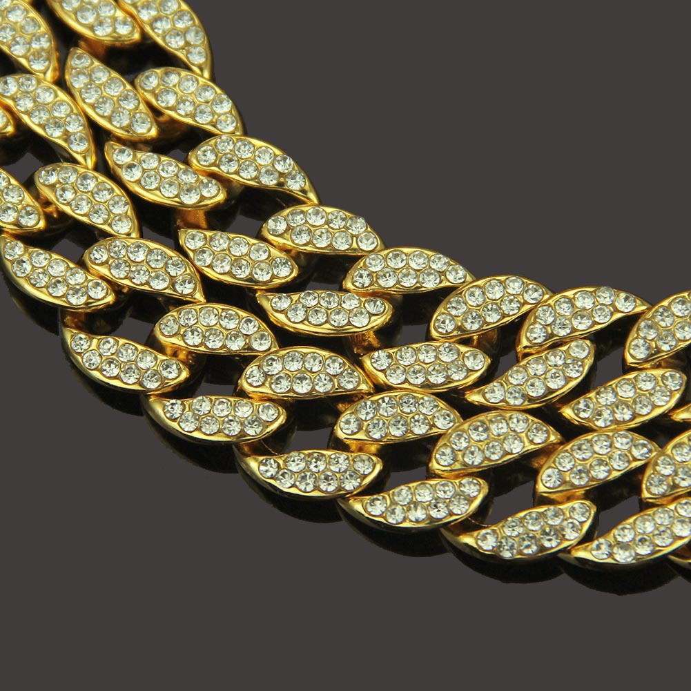 Rap Accessories HIPHOP Full Diamond Cuban Diamond Gold Necklace Hip Ha Trinket