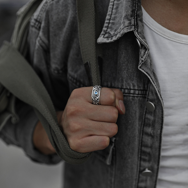 Ring S925 Thai Silver vintage ring Male domineering single personality ring male