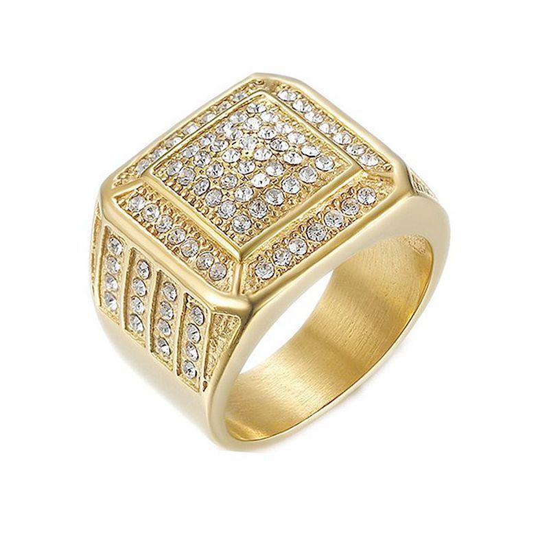 Hip Club Ring Titanium steel vacuum gold plated luxury full diamond HIPHOP men's ring