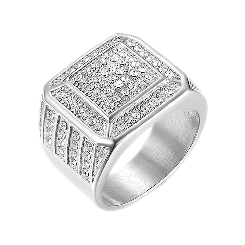 Hip Club Ring Titanium steel vacuum gold plated luxury full diamond HIPHOP men's ring