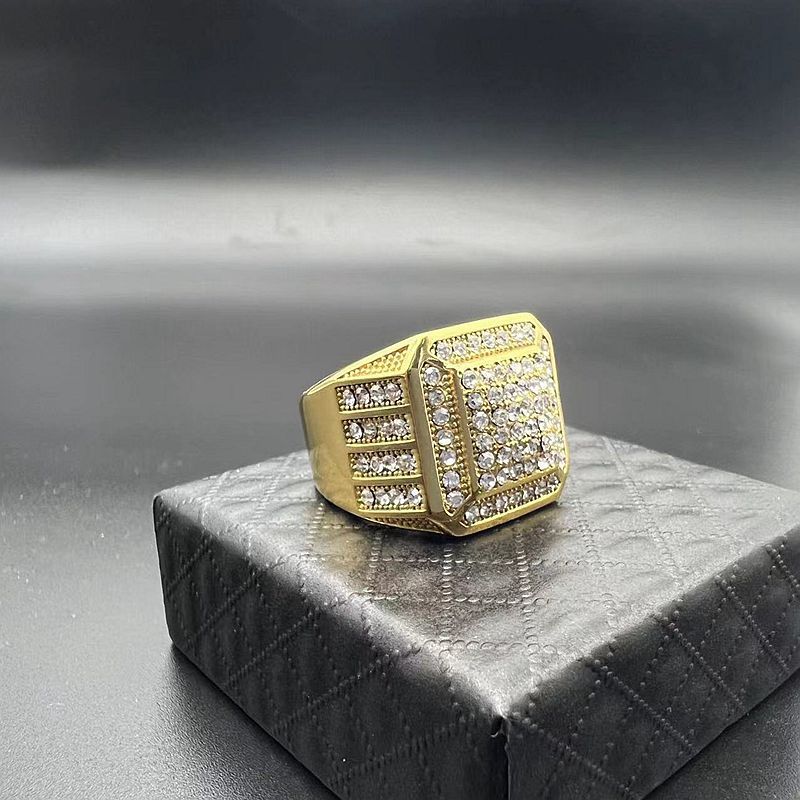 Hip Club Ring Titanium steel vacuum gold plated luxury full diamond HIPHOP men's ring