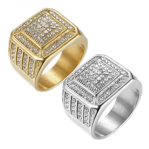 Hip Club Ring Titanium steel vacuum gold plated luxury full diamond HIPHOP men's ring