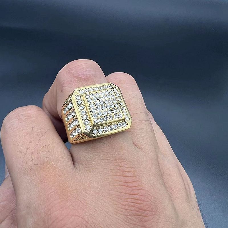 Hip Club Ring Titanium steel vacuum gold plated luxury full diamond HIPHOP men's ring
