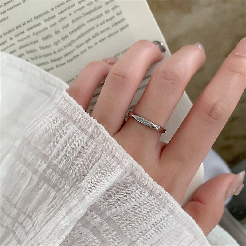 French I love you letter ring Titanium steel does not fade female niche design fashion personality simple pair ring vegetarian ring