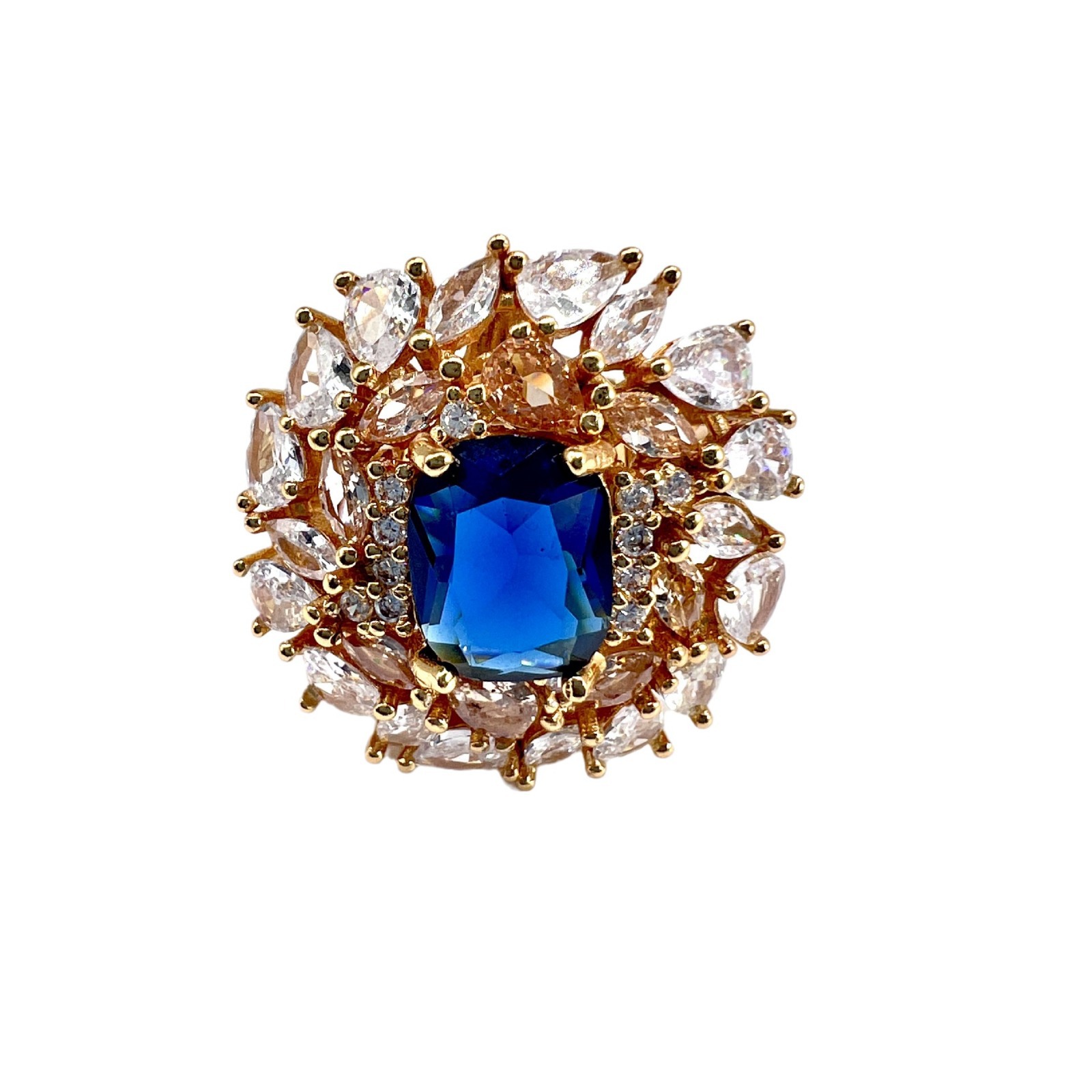 Vintage Brilliant sapphire ring plated 18K full of diamond flowers high-grade rich ring adjustable