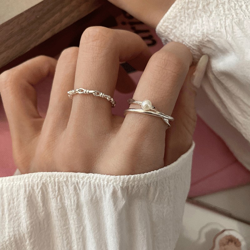 925 sterling silver pearl ring female niche design ins style personality geometric high sense open ring