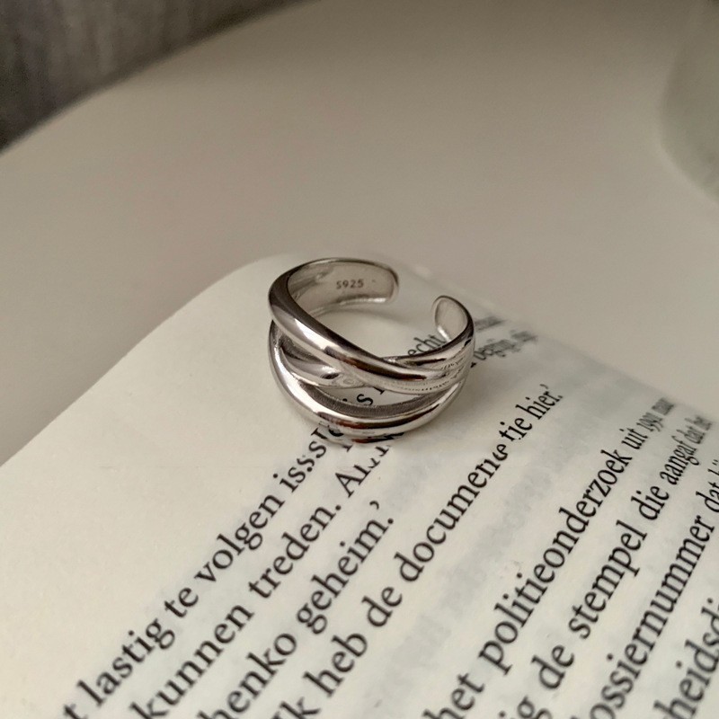 925 sterling silver pearl ring female niche design ins style personality geometric high sense open ring