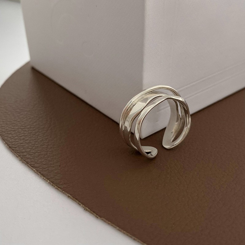 925 sterling silver pearl ring female niche design ins style personality geometric high sense open ring