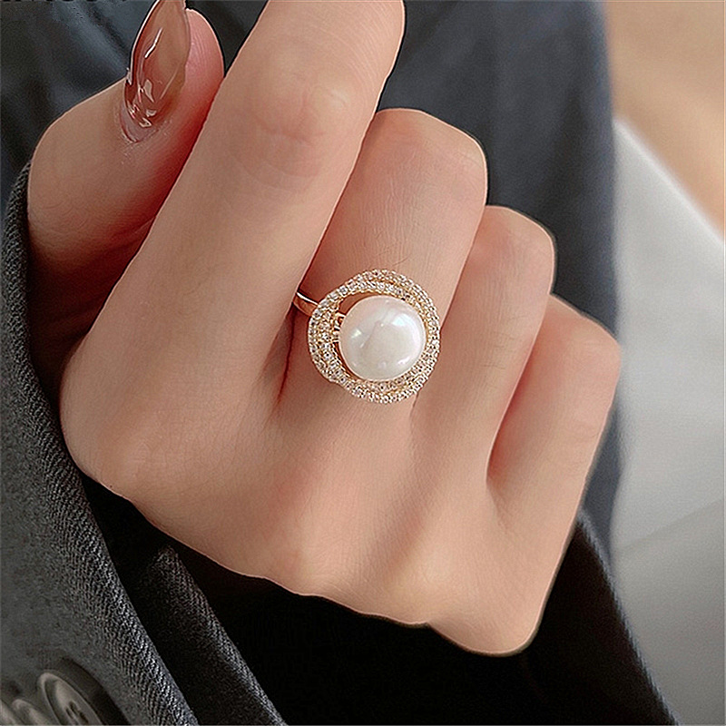 Baroque natural freshwater pearl ring multi-bead index finger ring female atmospheric commuter all-match temperament ring