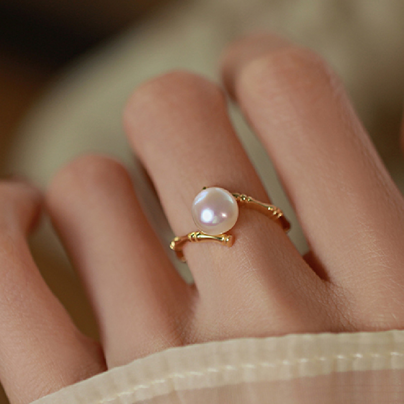 Baroque natural freshwater pearl ring multi-bead index finger ring female atmospheric commuter all-match temperament ring