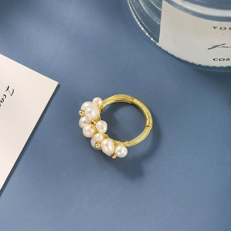 Baroque natural freshwater pearl ring multi-bead index finger ring female atmospheric commuter all-match temperament ring