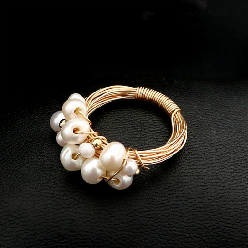 Baroque natural freshwater pearl ring multi-bead index finger ring female atmospheric commuter all-match temperament ring