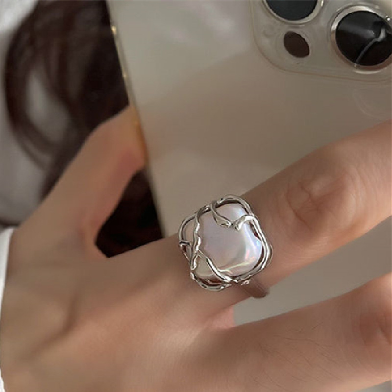 Baroque natural freshwater pearl ring multi-bead index finger ring female atmospheric commuter all-match temperament ring