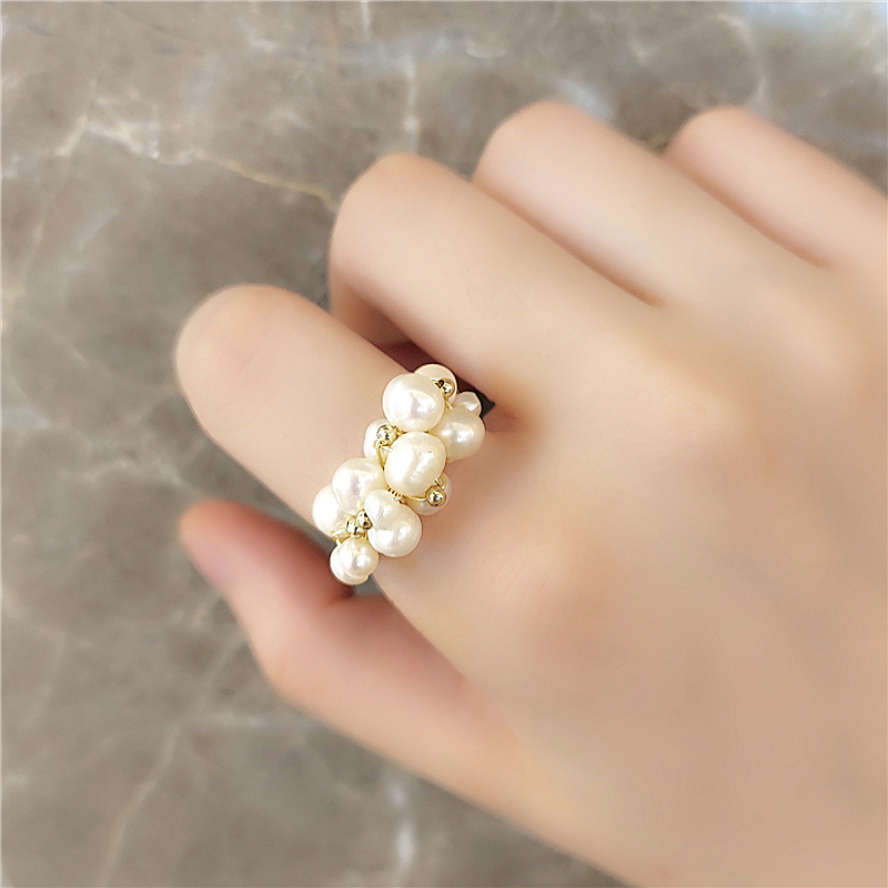 Baroque natural freshwater pearl ring multi-bead index finger ring female atmospheric commuter all-match temperament ring