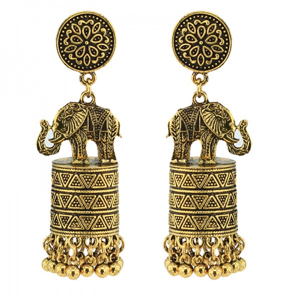 Vintage earrings Fashion ethnic style ancient silver elephant tassel earrings