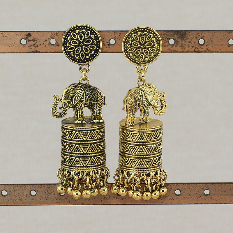 Vintage earrings Fashion ethnic style ancient silver elephant tassel earrings